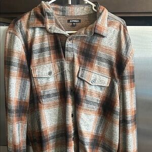 Express Brown and Gray Plaid Shirt
